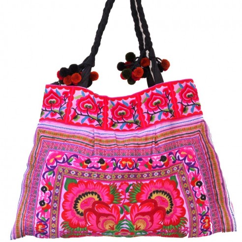 Sac bohème rose - EMBROIDERED BAGS - Tortue de Mer