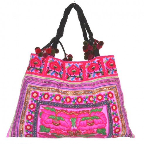 Sac bohème rose - EMBROIDERED BAGS - Tortue de Mer