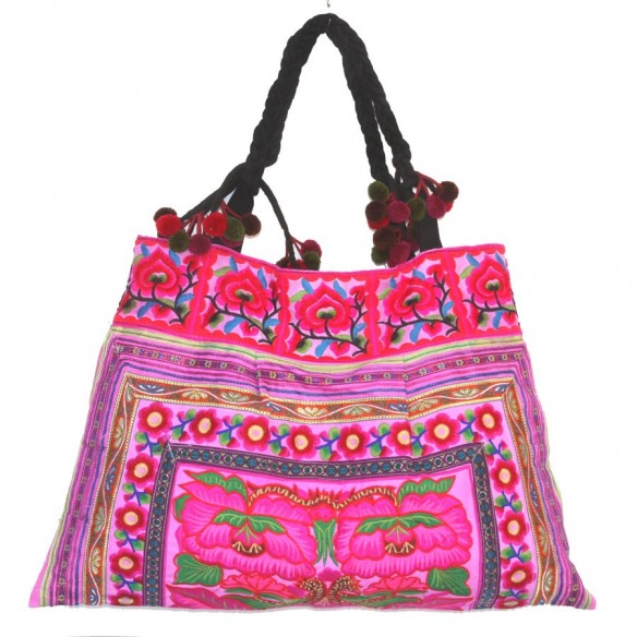 Sac bohème rose - EMBROIDERED BAGS - Tortue de Mer