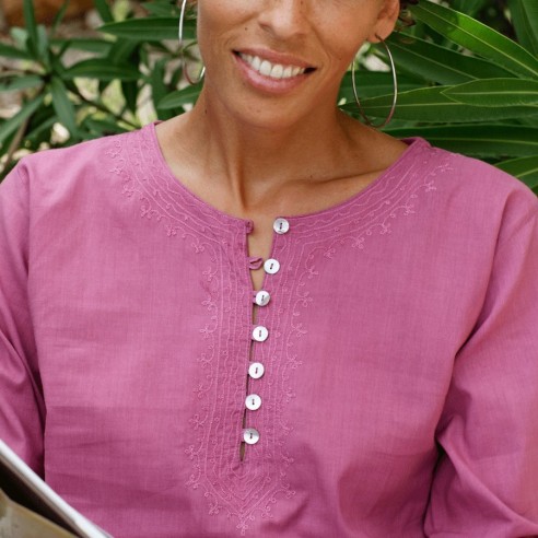 Tunique de plage rose - Beach kaftan - Tortue de Mer