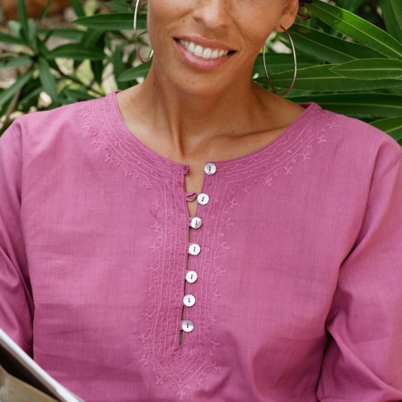 Tunique de plage rose - Beach kaftan - Tortue de Mer