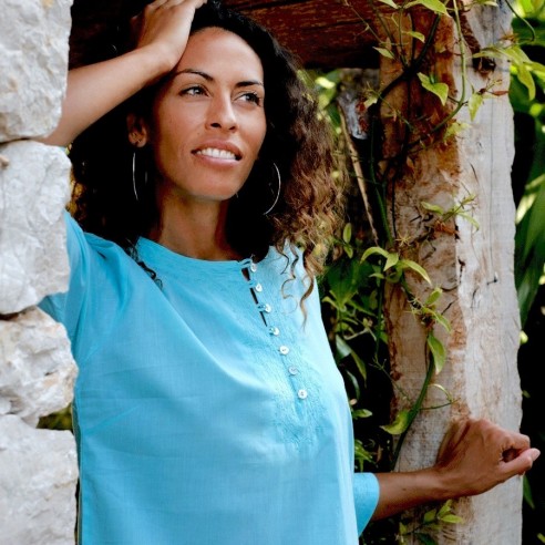Tunique de plage turquoise - Beach kaftan - Tortue de Mer