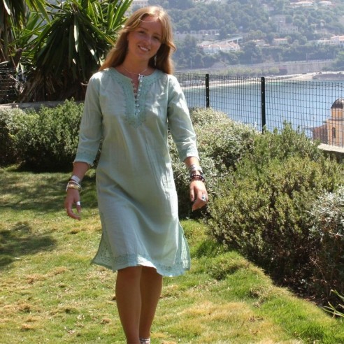 Tunique plage vert amande - Beach kaftan - Tortue de Mer