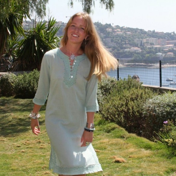 Tunique plage vert amande - Beach kaftan - Tortue de Mer