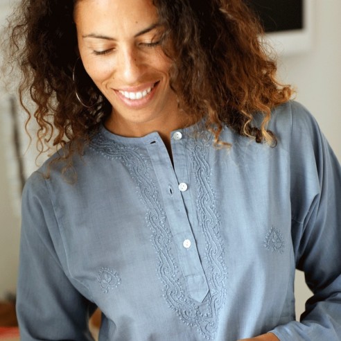 Tunique indienne bleu acier - Bohemian tunics - Tortue de Mer