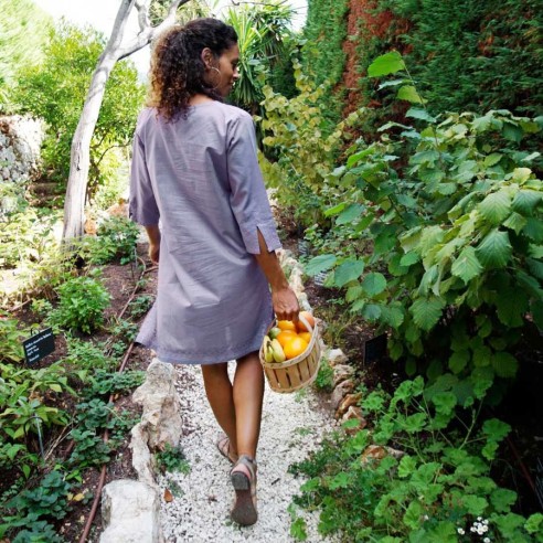 Tunique plage bleu gris - Beach kaftan - Tortue de Mer