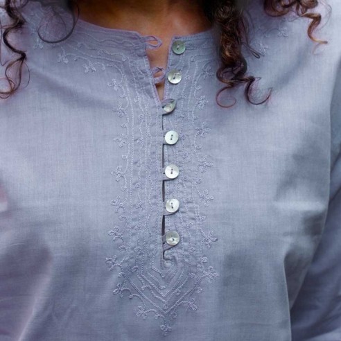 Tunique plage bleu gris - Beach kaftan - Tortue de Mer