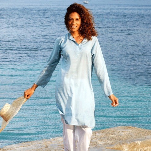 Tunique indienne bleu ciel - Bohemian tunics - Tortue de Mer