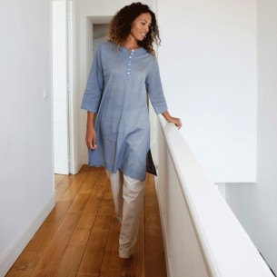 Tunique plage bleu gris - Beach kaftan - Tortue de Mer