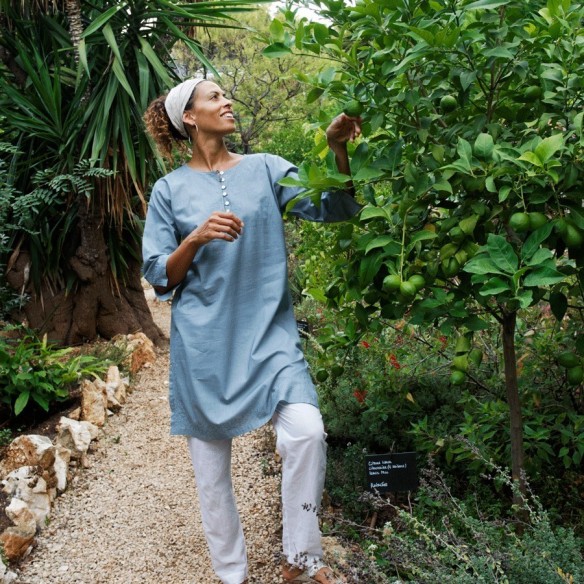 Tunique plage bleu acier - Beach kaftan - Tortue de Mer