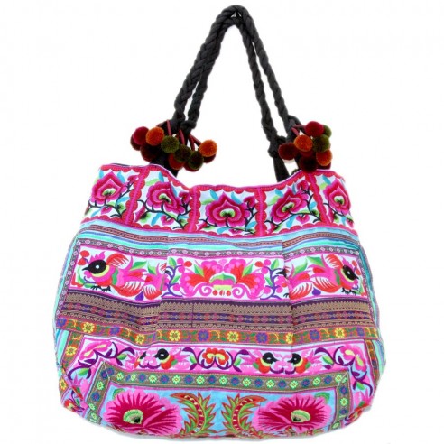 Sac brodé ethnique bleu - EMBROIDERED BAGS - Tortue de Mer