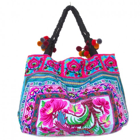 Sac brodé ethnique bleu - EMBROIDERED BAGS - Tortue de Mer