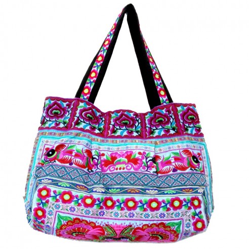 Sac brodé ethnique bleu - EMBROIDERED BAGS - Tortue de Mer