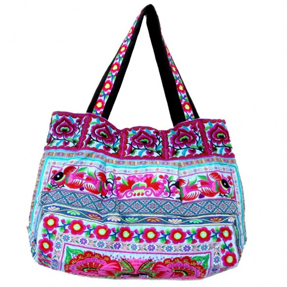 Sac brodé ethnique bleu - EMBROIDERED BAGS - Tortue de Mer