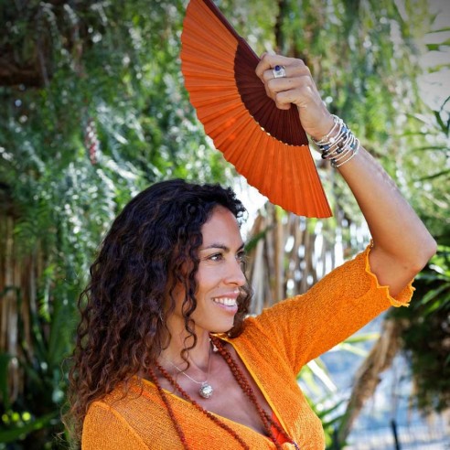 Eventail soie orange - EVENTAILS - Tortue de Mer