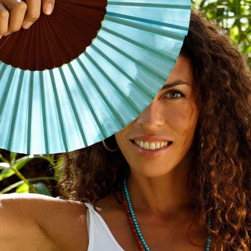 Eventail soie turquoise - EVENTAILS -