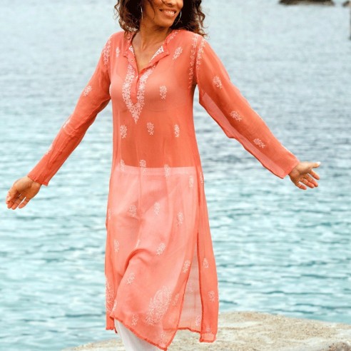Silk crepe kaftan - KAFTANS & TUNICS - Tortue de Mer