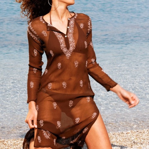 Silk crepe kaftan - KAFTANS & TUNICS - Tortue de Mer