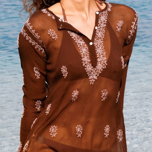 Silk crepe kaftan - KAFTANS & TUNICS - Tortue de Mer